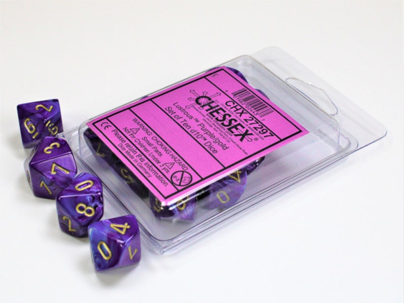 Lustrous Purple/gold d10 Dice (10 dice) CHX27297 - Dice Sets & Games