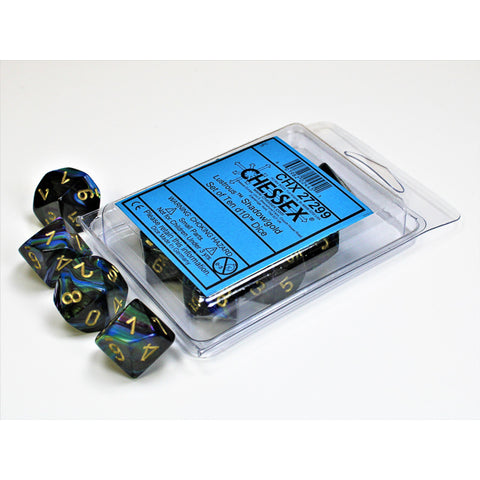 Lustrous Shadow w/gold d10 Dice (10 dice) CHX27299 - Dice Sets & Games