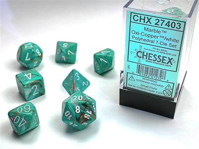 Marble: Polyhedral Oxi-Copper/white 7-Die set CHX27403 - Dice Sets & Games
