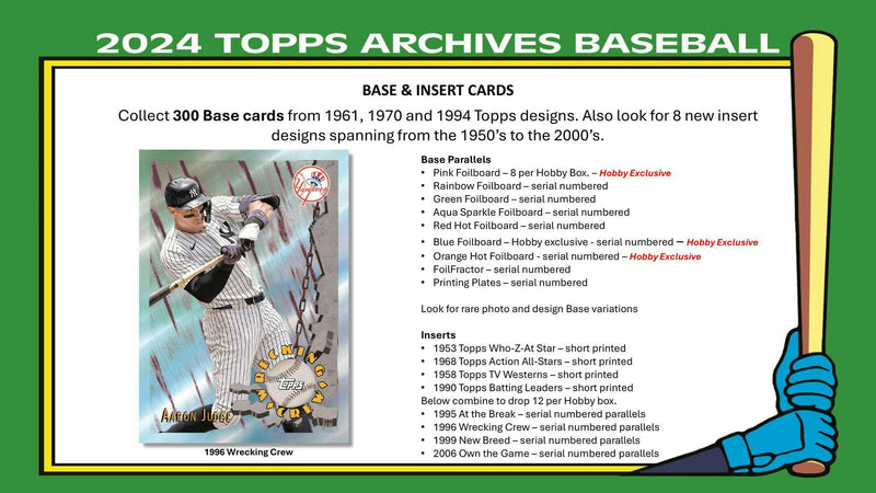 2024 Topps Archives Baseball Hobby Box (2 Autos) Jan 8th