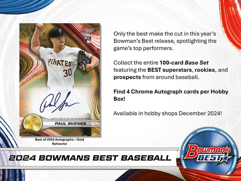 ONE PACK of 2024 Bowman's Best Baseball Hobby (12 Packs and 4 Autos per Box)