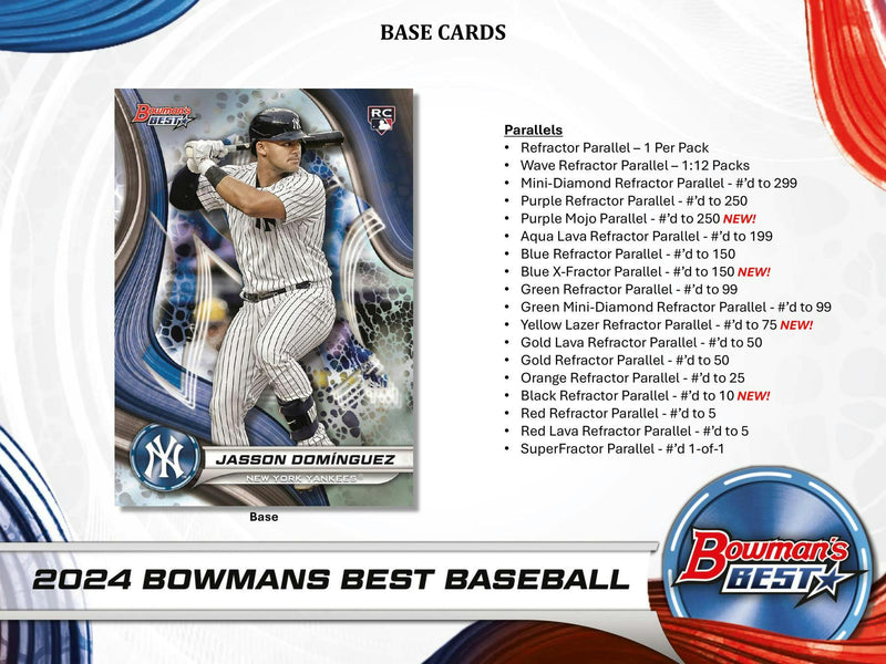 ONE PACK of 2024 Bowman's Best Baseball Hobby (12 Packs and 4 Autos per Box)