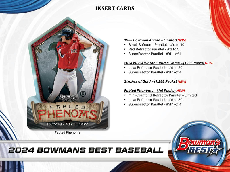 ONE PACK of 2024 Bowman's Best Baseball Hobby (12 Packs and 4 Autos per Box)