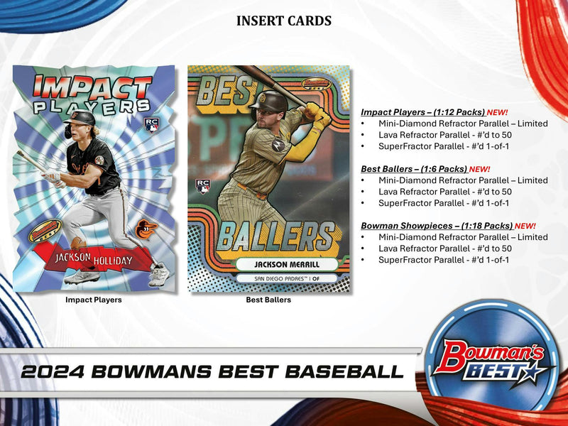 ONE PACK of 2024 Bowman's Best Baseball Hobby (12 Packs and 4 Autos per Box)