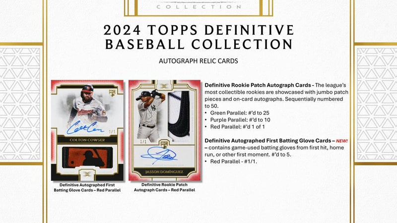 2024 Topps Definitive Collection Baseball Hobby Box (6 Autos and 2 Relics)