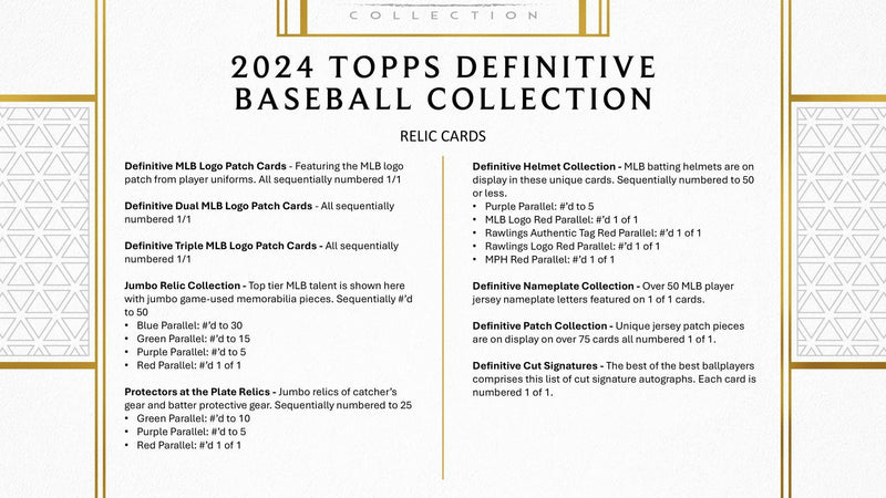 2024 Topps Definitive Collection Baseball Hobby Box (6 Autos and 2 Relics)