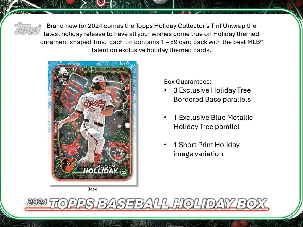 2024 Topps Holiday Baseball Christmas Tin (3 Packs Plus More Cheer)