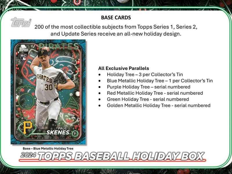 2024 Topps Holiday Baseball Christmas Tin (3 Packs Plus More Cheer)