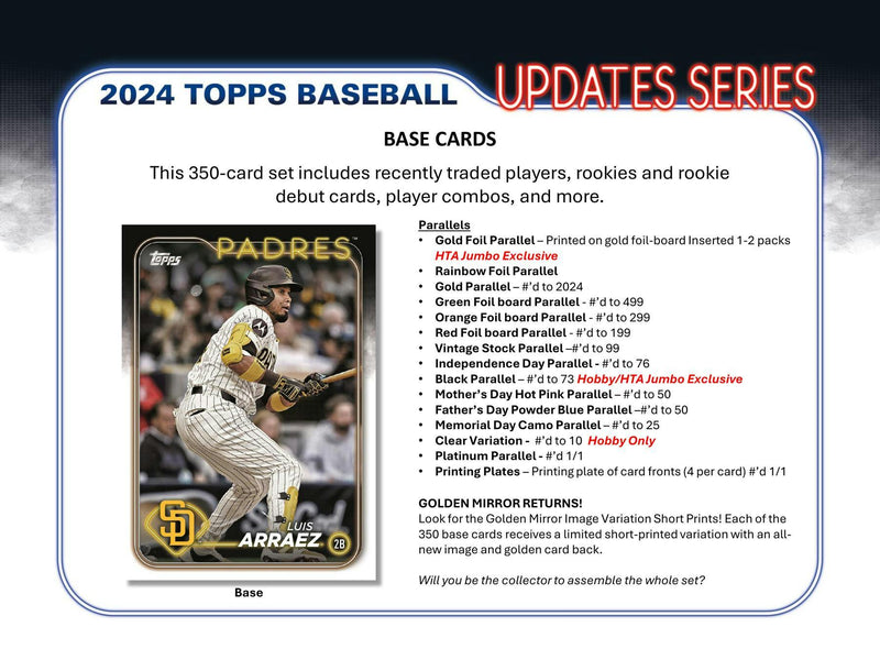 2024 Topps Update Series MLB Baseball Hobby HTA Jumbo Box (1 Auto / 2 Relics)