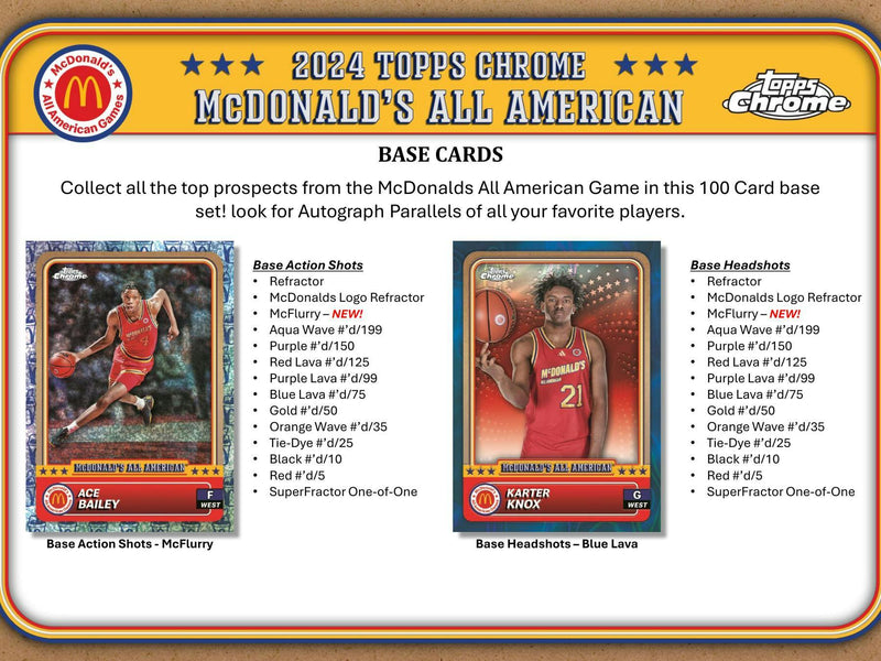 2024 Topps Chrome McDonald's All American Basketball Hobby Box (3 Autos)(Cooper Flagg)