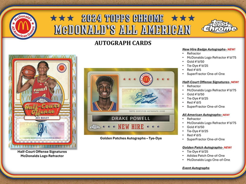 2024 Topps Chrome McDonald's All American Basketball Hobby Box (3 Autos)(Cooper Flagg)