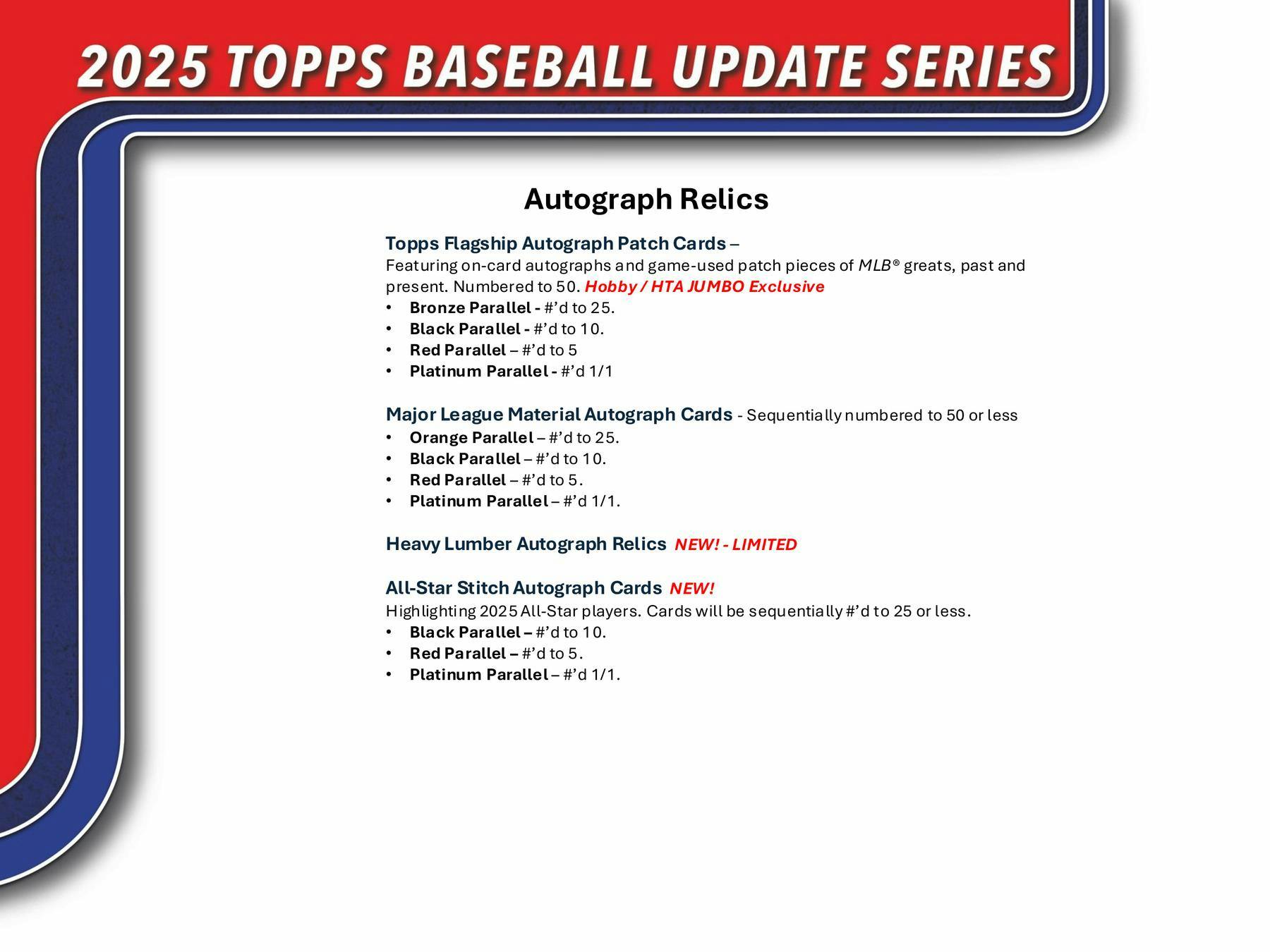 One Jumbo Hobby Pack or 2025 Topps Update Series Baseball (40 Cards) - MLB Hobby Box
