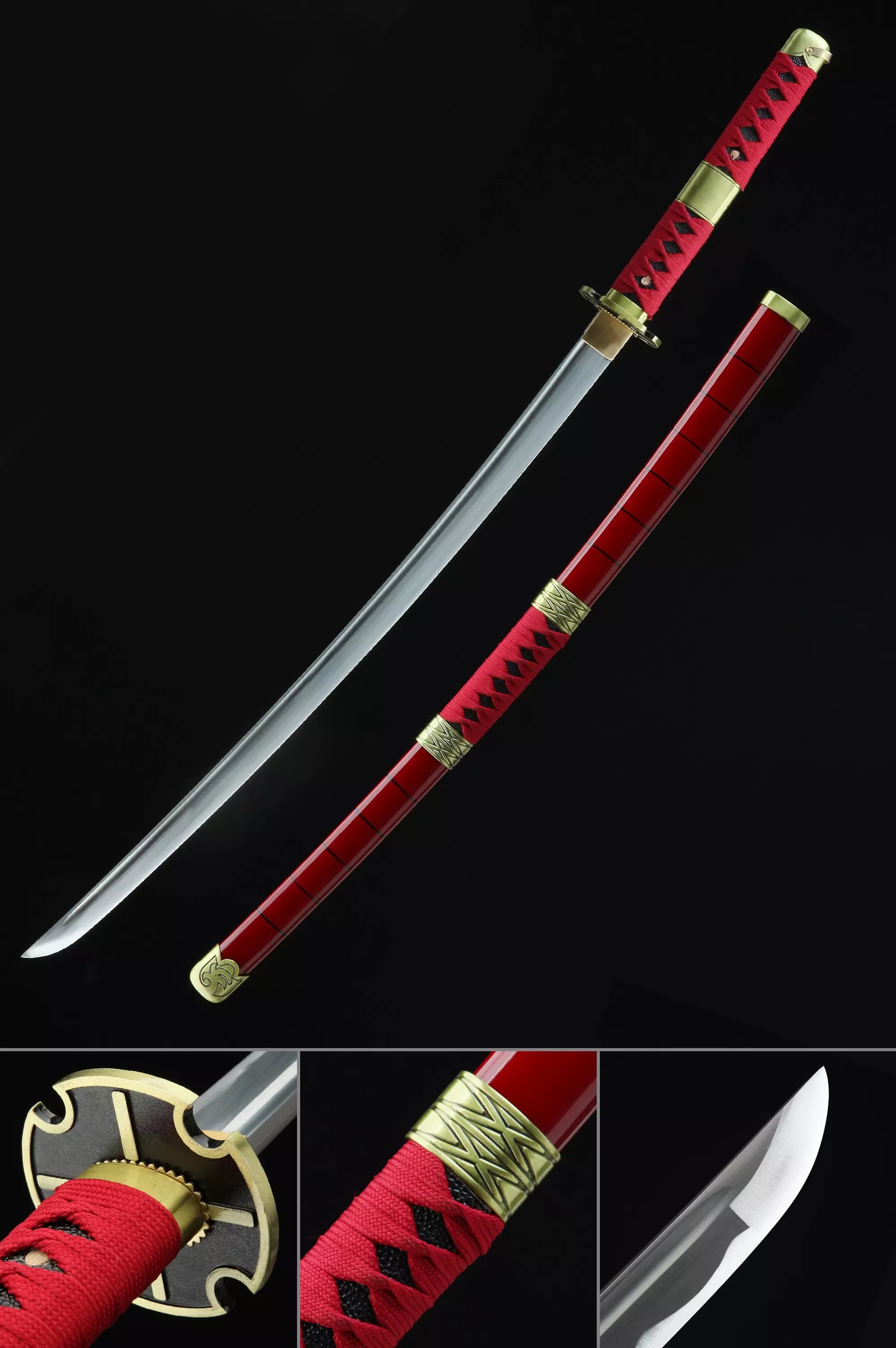 One Piece Roronoa Zoro Sandai Kitetsu Katana Samurai Sword Replica With Red Scabbard - Sword