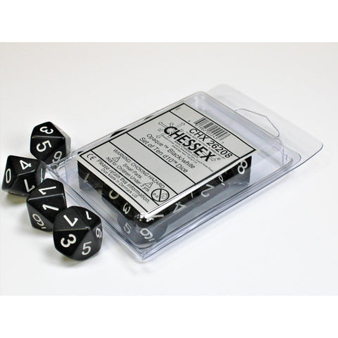 Opaque Black/white d10 Dice (10 dice) CHX26208 - Dice Sets & Games