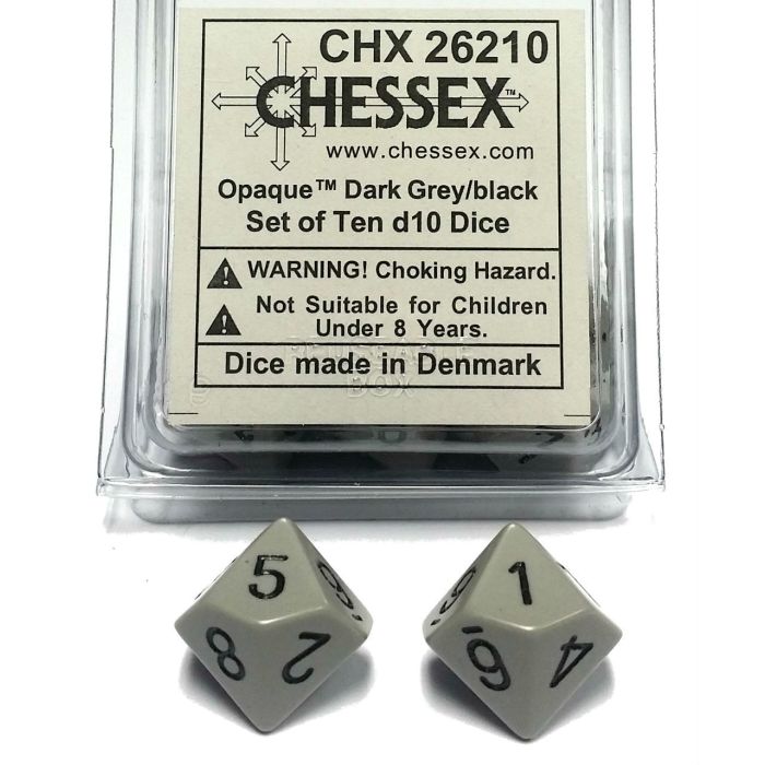 Opaque Dark Grey/black d10 Dice (10 dice) CHX26210 - Dice Sets & Games