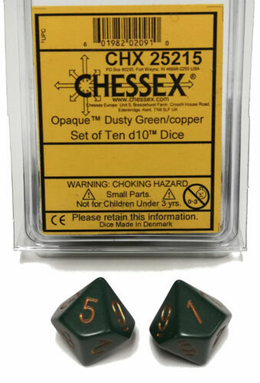 Opaque Dusty Green/copper d10 Dice (10 dice) CHX25215 - Dice Sets & Games