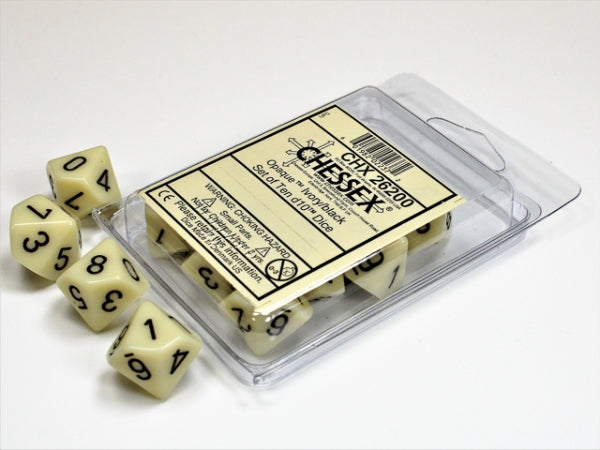 Opaque Ivory/Black d10 Dice (10 dice) CHX26200 - Dice Sets & Games