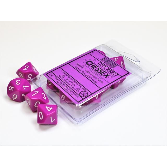 Opaque Light Purple/white d10 Dice (10 dice) CHX25227 - Dice Sets & Games