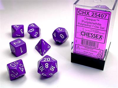 Opaque: Polyhedral Purple/white 7-Die Set CHX25407 - Dice Sets & Games