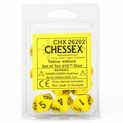 Opaque Yellow w/Black d10 Dice (10 dice) CHX26202 - Dice Sets & Games