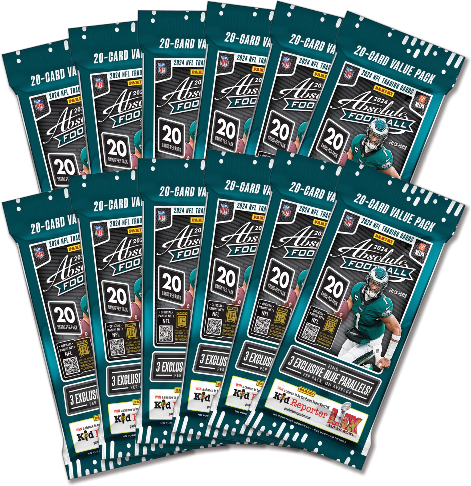Panini Absolute Football NFL Fat Pack Box (Blue Parallels) 12 Value Cello Packs - NFL Mega Box