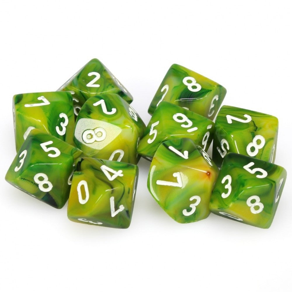 Phantom Green w/white d10 Dice (10 dice) CHX27285 - Dice Sets & Games