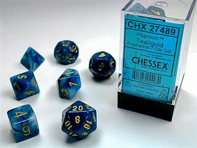 Phantom: Polyhedral Teal/gold 7-Die Set CHX27489 - Dice Sets & Games