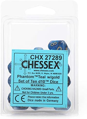Phantom Teal w/gold d10 Dice (10 dice) CHX27289 - Dice Sets & Games