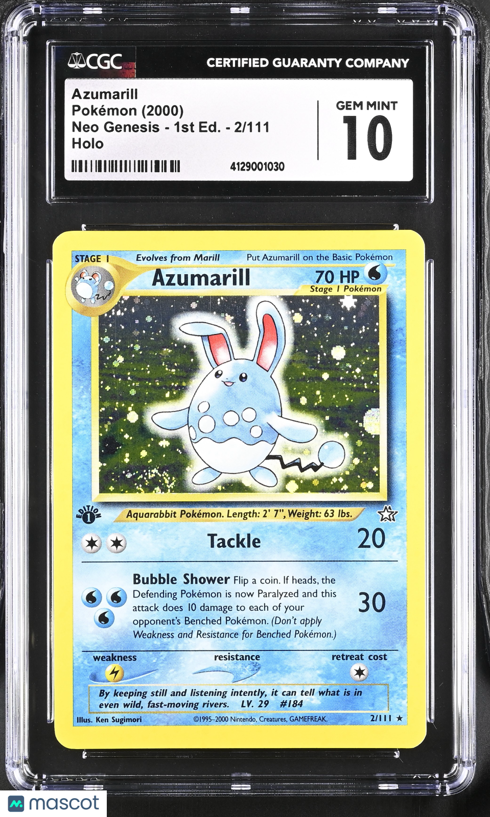 Pokémon 2000 Pokemon Neo Genesis 1st Edition Azumarill #2/111 CGC 10 GEM MINT - Graded TCG/CCG