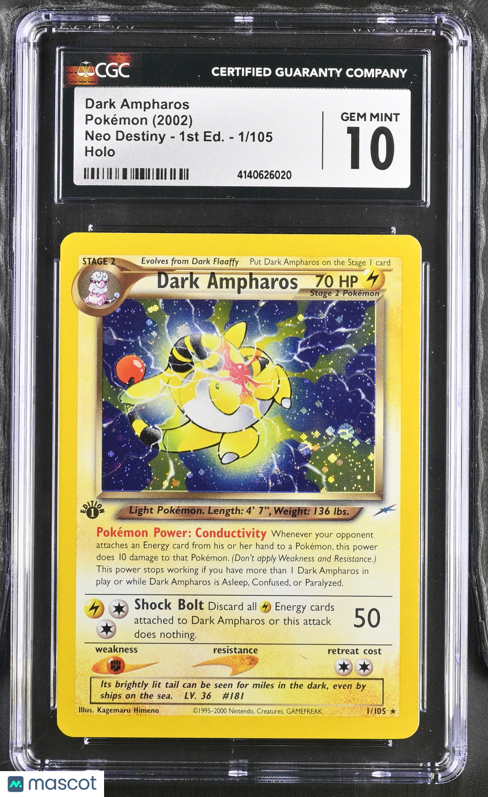 Pokemon 2002 Neo Destiny 1st Edition Dark Ampharos #1/105 CGC 10 GEM MINT - Graded TCG/CCG