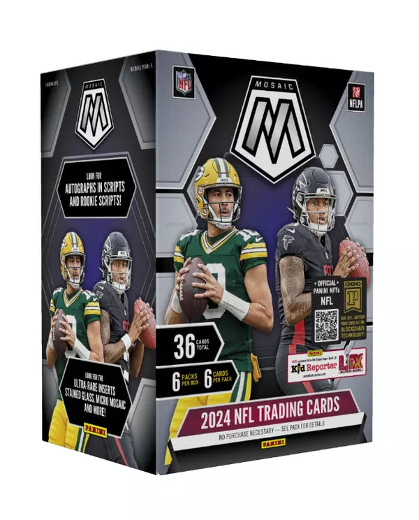 HOBBY 2024 Panini Mosaic NFL Football Blaster Box (1 Exclusive Hobby Red Insert plus Parallels plus Other Prizm Inserts) Blue Box