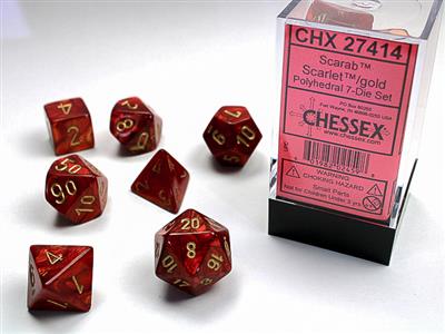 Scarab: Polyhedral Scarlet™/gold 7-Die Set CHX27414 - Dice Sets & Games