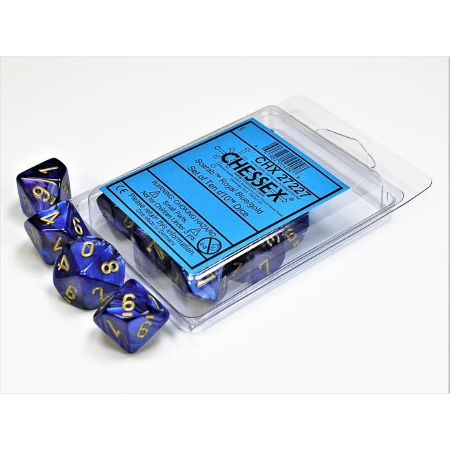Scarab Royal Blue/gold d10 Dice (10 dice) CHX27227 - Dice Sets & Games