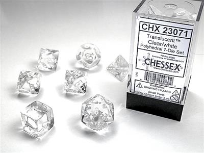 Translucent: Polyhedral Clear/white 7-Die Set CHX23071 - Dice Sets & Games