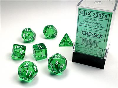 Translucent: Polyhedral Green/white 7-Die Set CHX23075 - Dice Sets & Games
