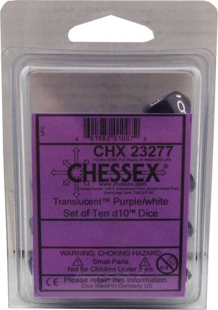 Translucent Purple/white d10 Dice (10 dice) CHX23277 - Dice Sets & Games