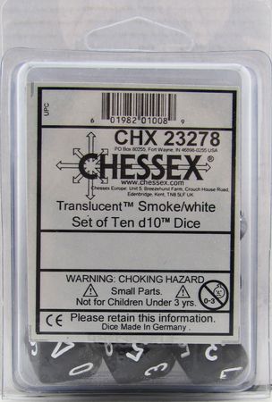 Translucent Smoke/white d10 Dice (10 dice) CHX23278 - Dice Sets & Games
