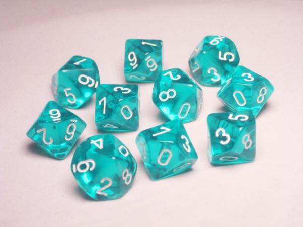 Translucent Teal with d10 Dice (10 dice) CHX23215 - Dice Sets & Games