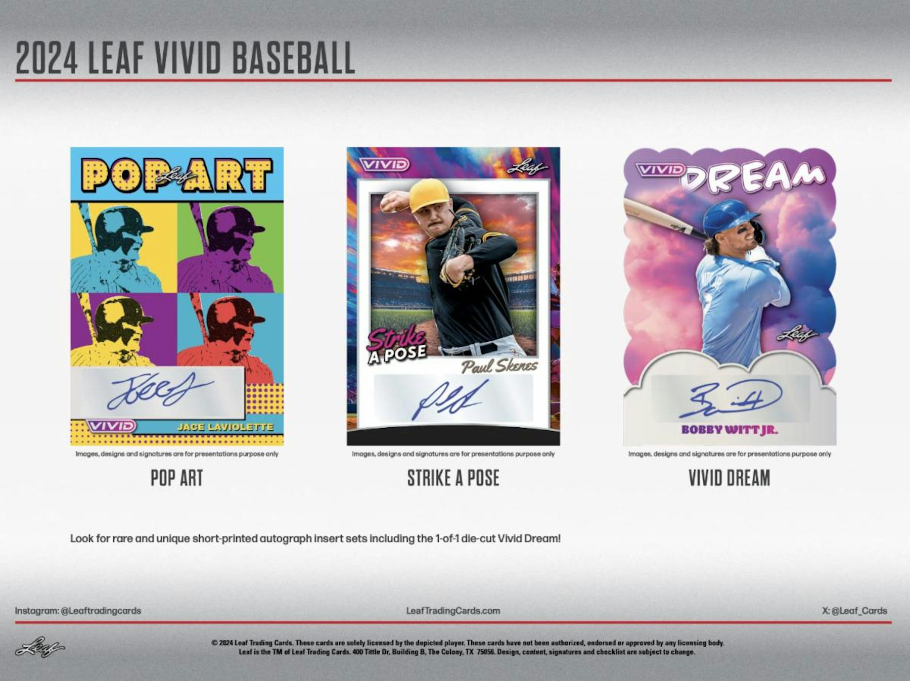 2024 Leaf Vivid Baseball Hobby Box (5 Autos) Skenes, Whit Jr, Holliday, Charli Condon