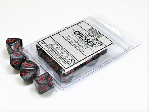 Velvet Black with red d10 Dice (10 dice) CHX27278 - Dice Sets & Games
