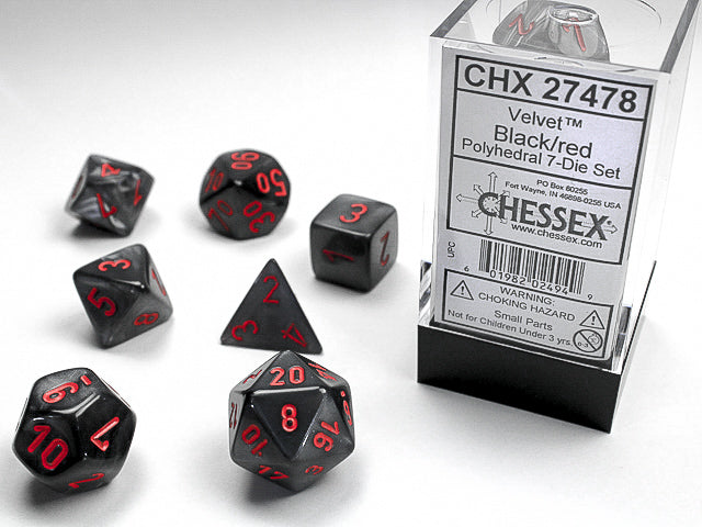 Velvet: Polyhedral Black/red 7-Die Set 27478 - Dice Sets & Games