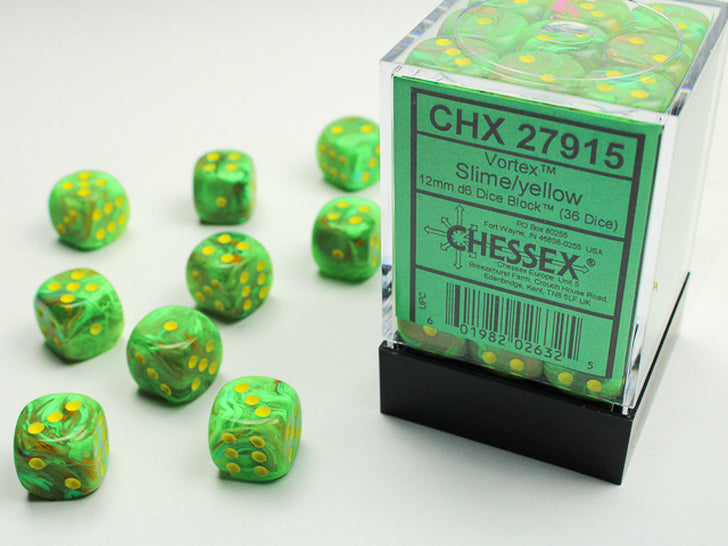 Vortex 12mm d6 Slime® w/yellow Dice Block (36 dice) CHX27915 - Dice Sets & Games