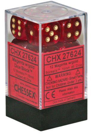 Vortex 16mm d6 Magenta w/gold Dice Block (12 dice) CHX27624 - Dice Sets & Games