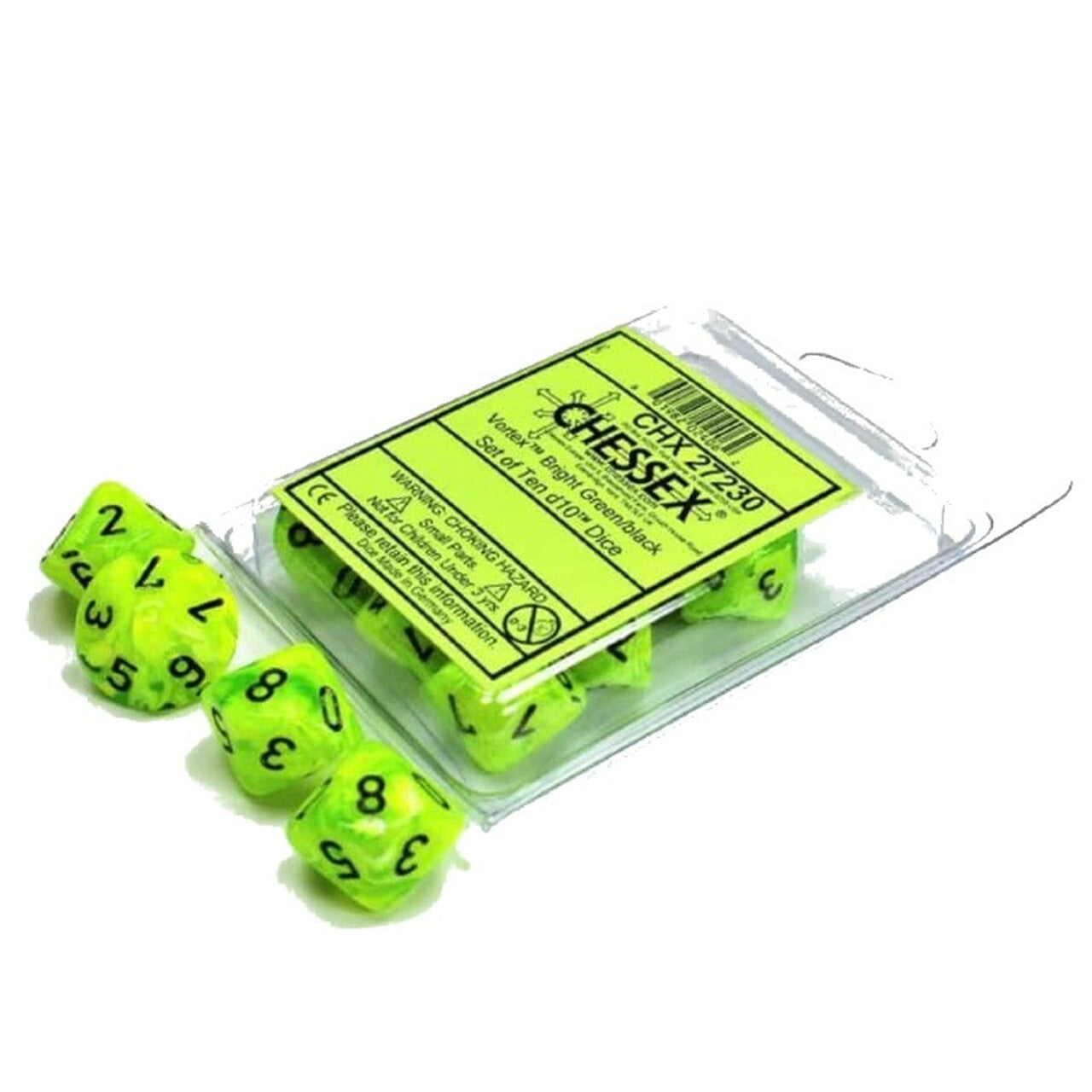 Vortex Bright Green/black d10 Dice (10 dice) CHX27230 - Dice Sets & Games