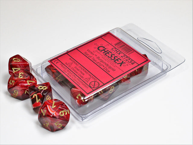 Vortex Burgundy/gold d10 Dice (10 dice) CHX27234 - Dice Sets & Games