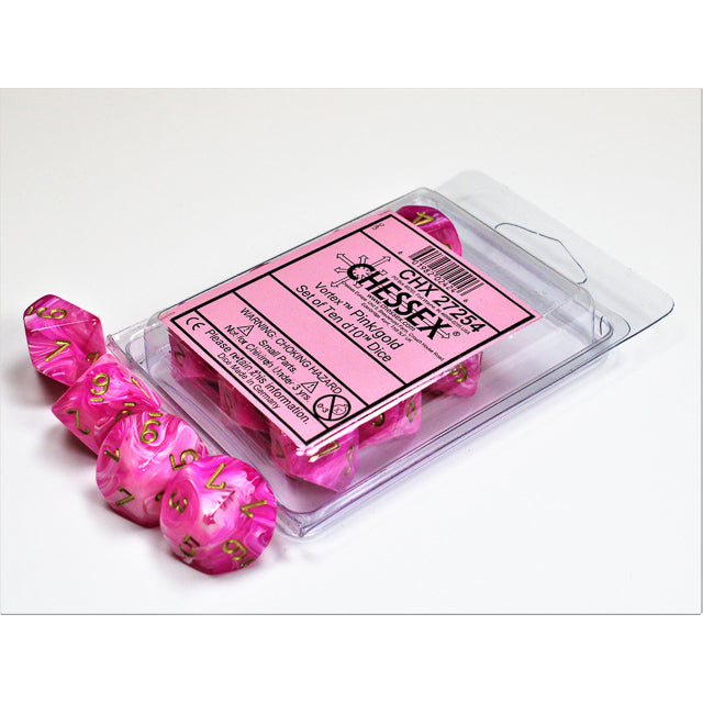 Vortex Pink/gold d10 Dice (10 dice) CHX27254 - Dice Sets & Games