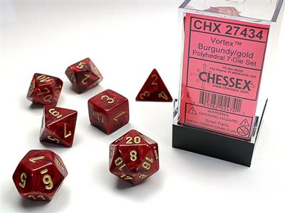 Vortex: Polyhedral Burgundy/gold 7-Die Set CHX27434 - Dice Sets & Games