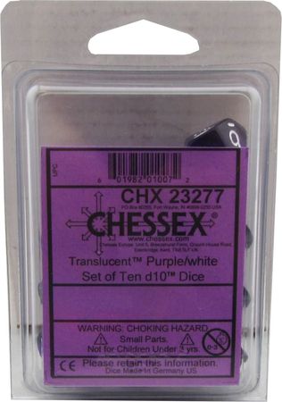 Translucent Purple/white d10 Dice (10 dice) CHX23277