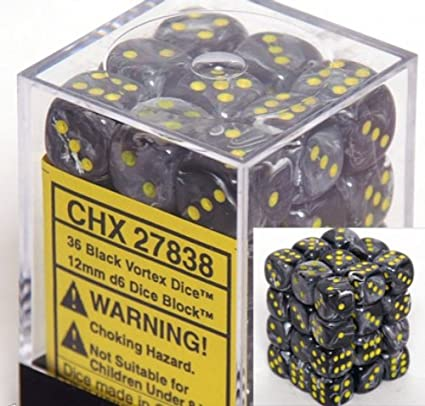 Vortex 12mm d6 Black w/yellow Dice Block (36 dice) CHX27838