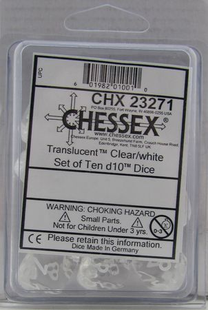 Translucent Clear/white d10 Dice (10 dice) CHX23271